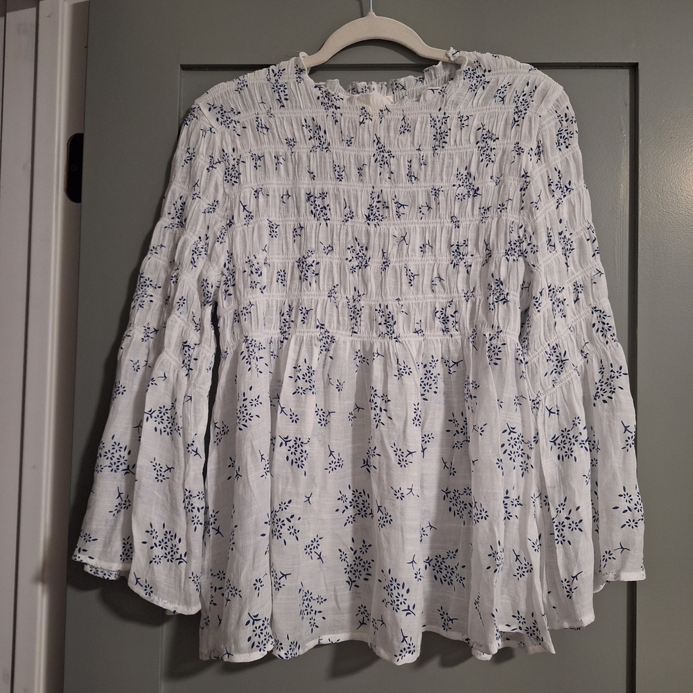 Adiva Floral White and Blue Women's Top Size XL